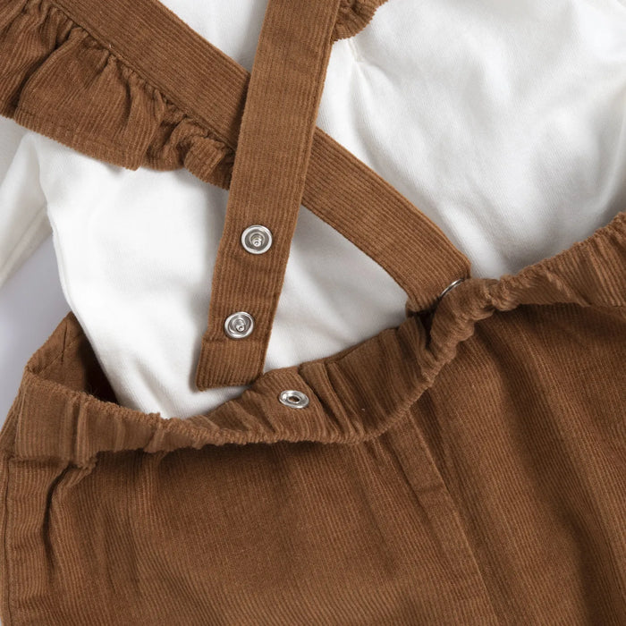 Girls Dark Natural Embroidered Top with Dungaree