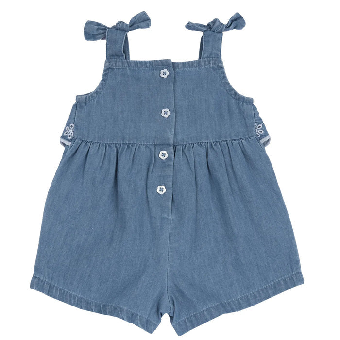 Girls Light Blue Embroidered Romper