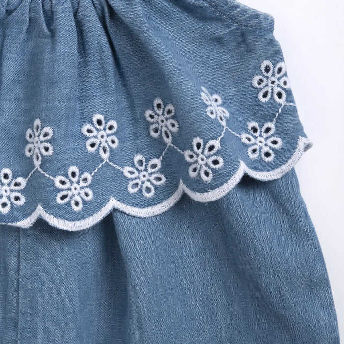 Girls Light Blue Embroidered Romper
