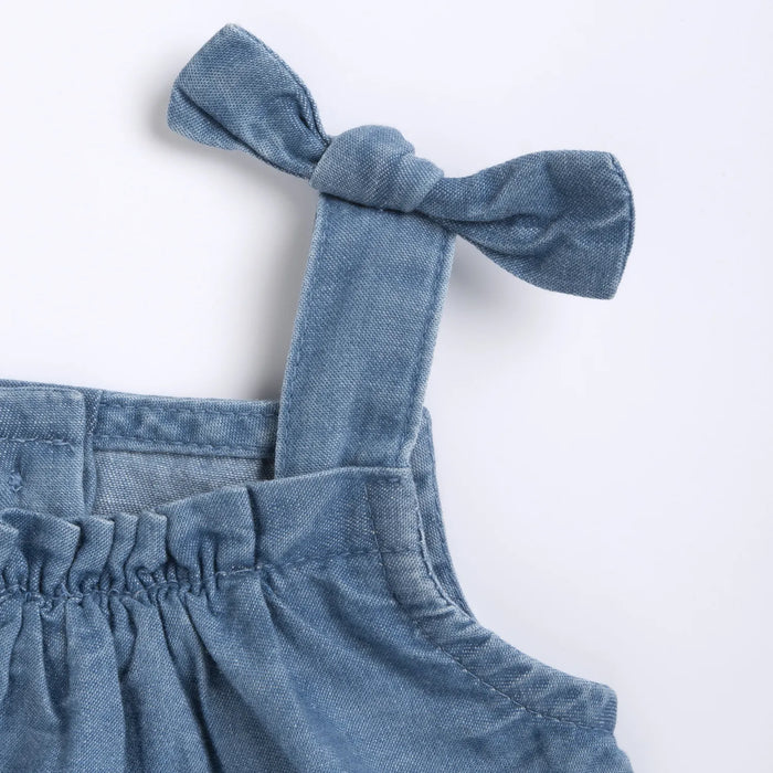 Girls Light Blue Embroidered Romper