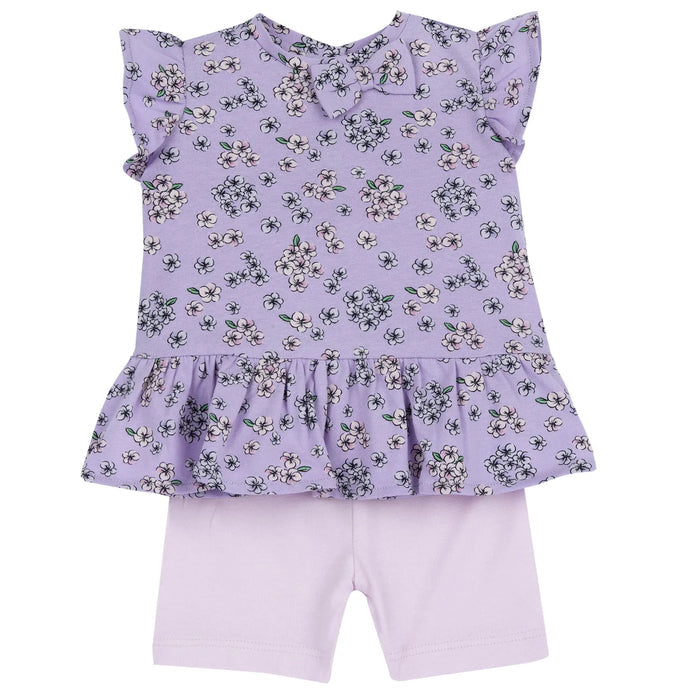 Girls Light Lilac Floral Printed T-Shirt with Shorts