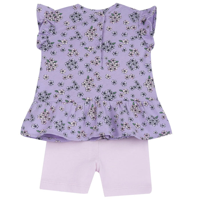 Girls Light Lilac Floral Printed T-Shirt with Shorts