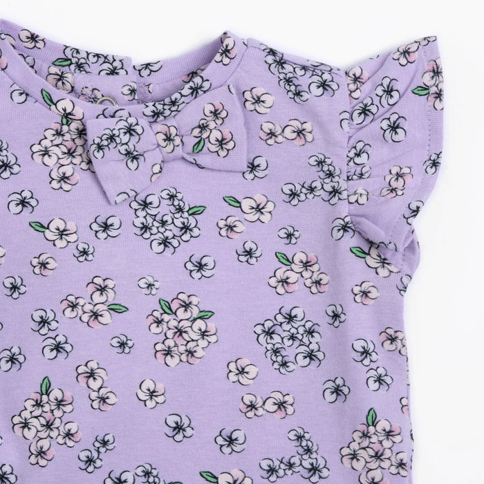 Girls Light Lilac Floral Printed T-Shirt with Shorts