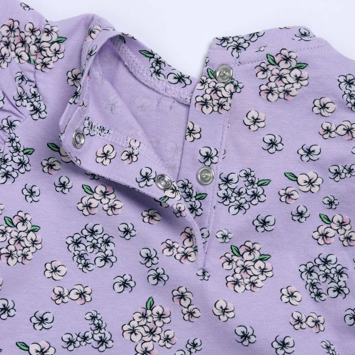 Girls Light Lilac Floral Printed T-Shirt with Shorts