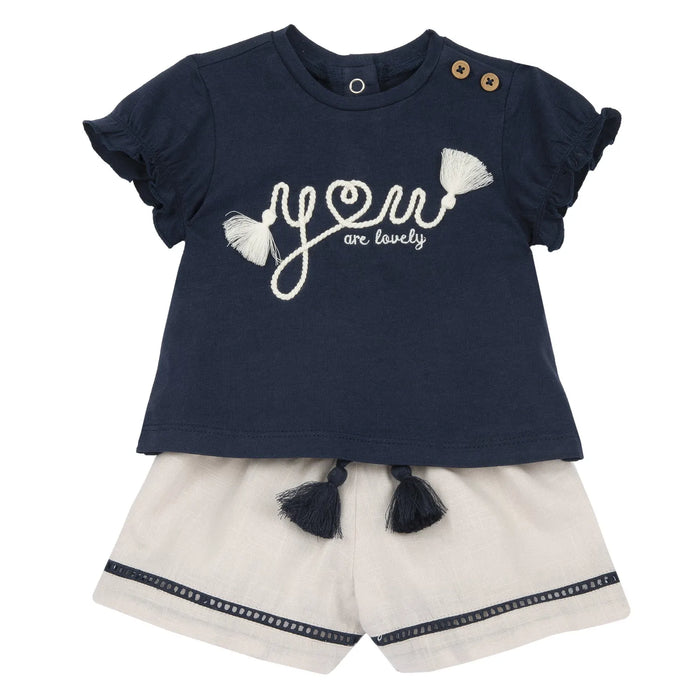 Girls Light Natural Embellished T-Shirt with Shorts