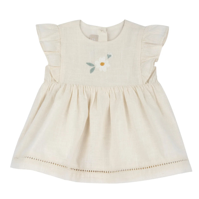 Girls Light Natural Embroidered Dress