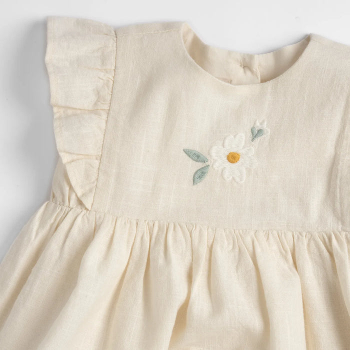 Girls Light Natural Embroidered Dress