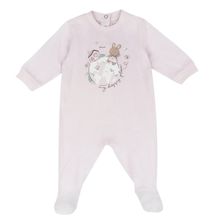 Girls Light Pink Animal Printed Back Opening Babysuit