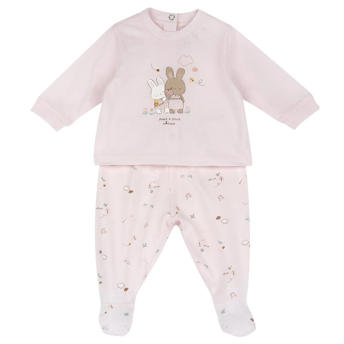 Girls Light Pink Animal Printed Smock with Leggings