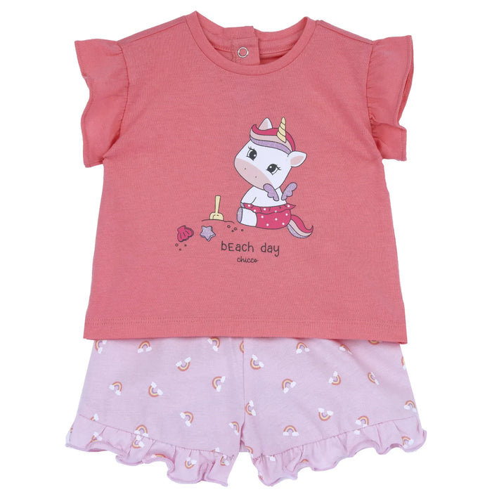 Girls Light Pink Animal Printed T-Shirt with Shorts
