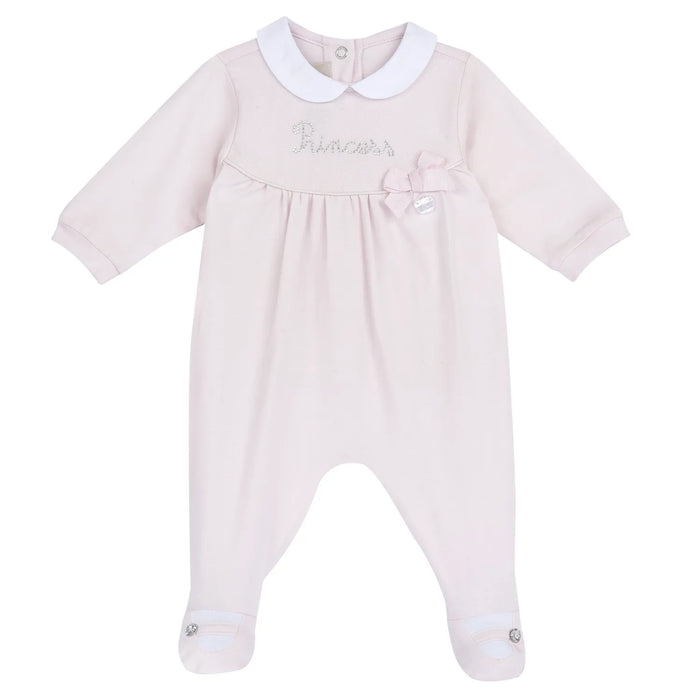 Girls Light Pink Embellished Back Opening Babysuit