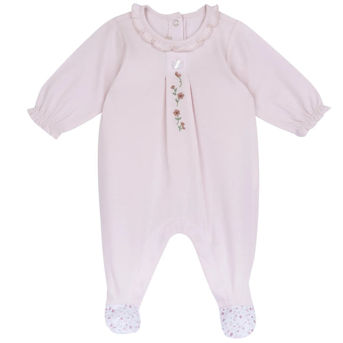 Girls Light Pink Embroidered Back Opening Babysuit
