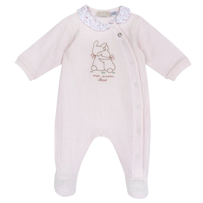 Girls Light Pink Embroidered Front Opening Babysuit