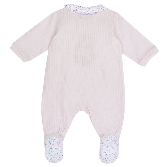 Girls Light Pink Embroidered Front Opening Babysuit