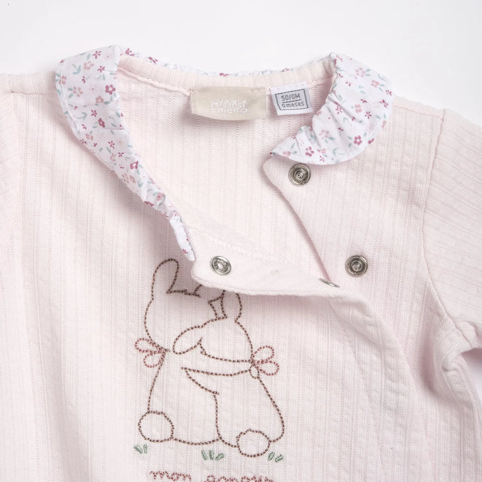 Girls Light Pink Embroidered Front Opening Babysuit