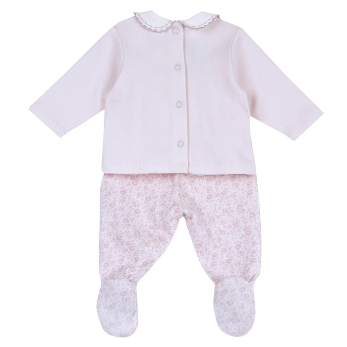Girls Light Pink Floral Embroidered Smock with Legging