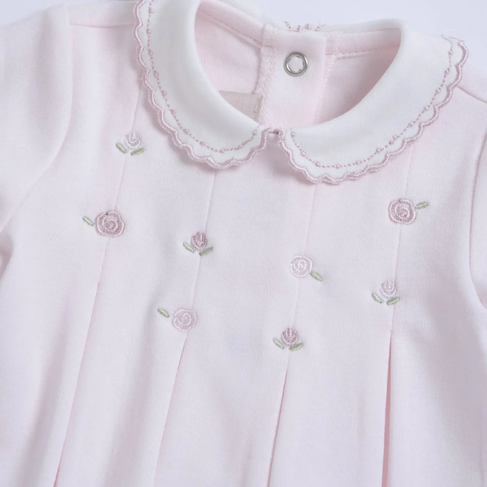 Girls Light Pink Floral Embroidered Smock with Legging