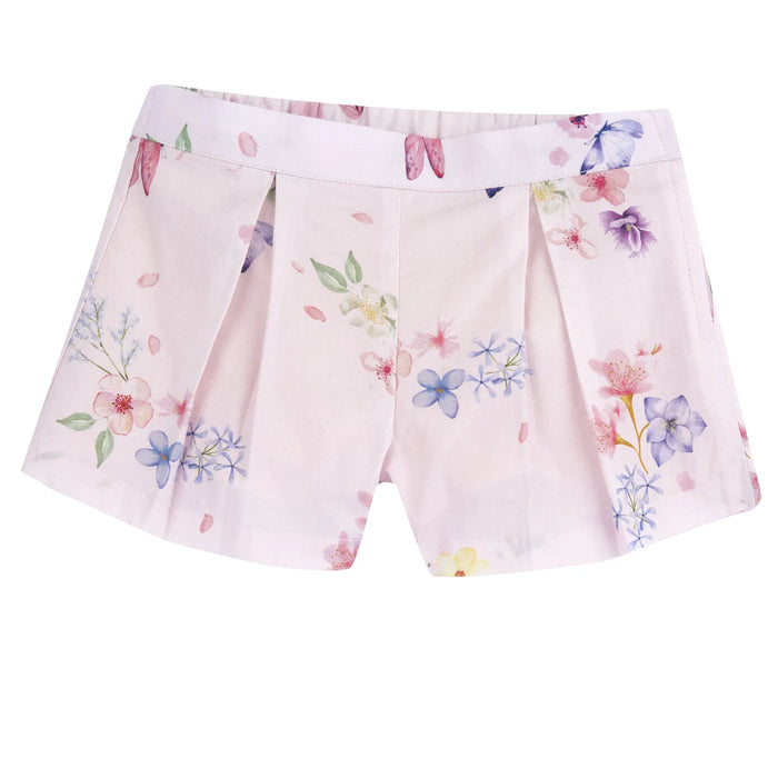 Girls Light Pink Floral Printed Shorts