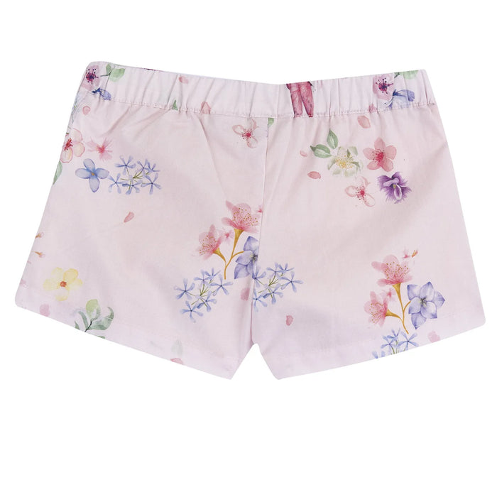 Girls Light Pink Floral Printed Shorts