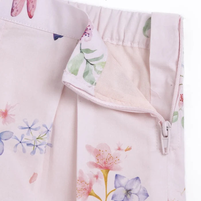 Girls Light Pink Floral Printed Shorts