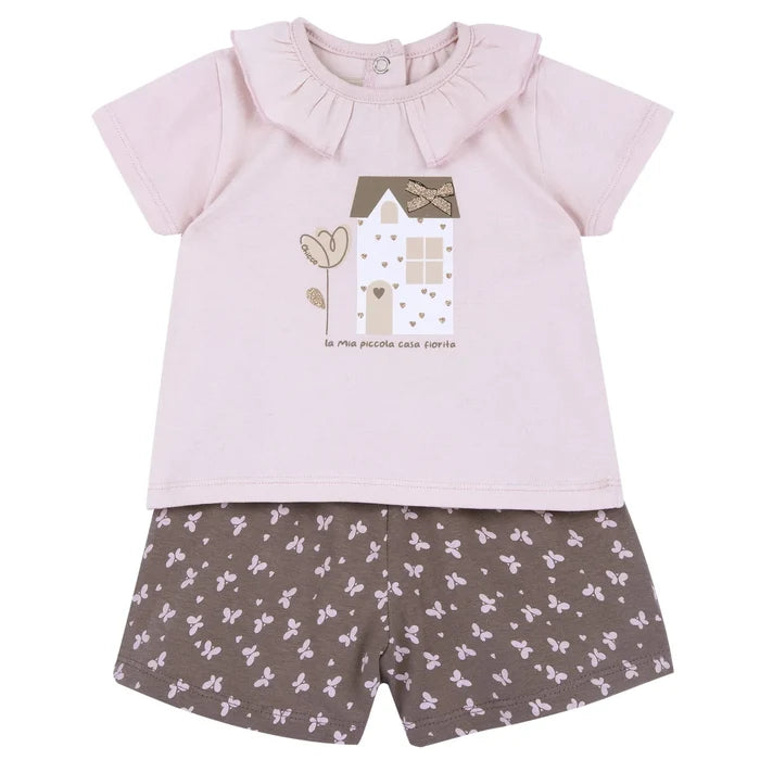 Girls Light Pink Graphic Printed T-Shirt with Shorts