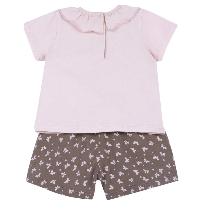 Girls Light Pink Graphic Printed T-Shirt with Shorts
