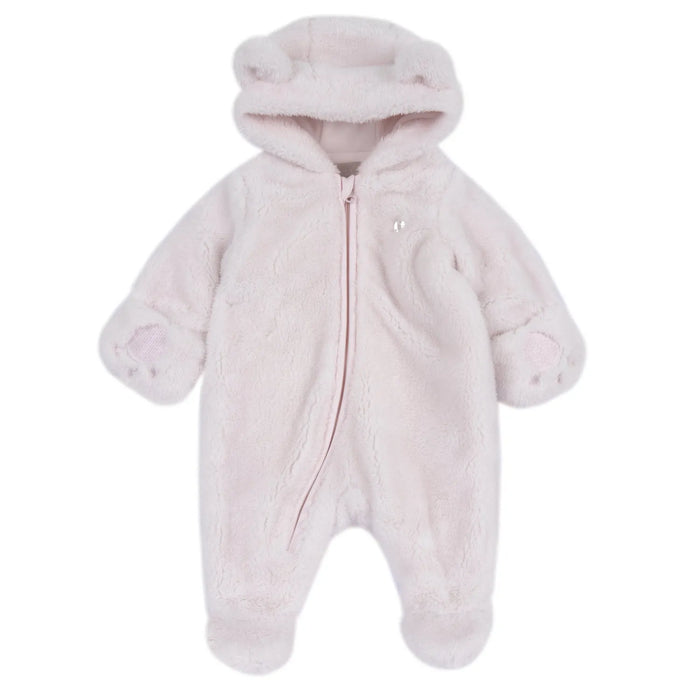 Girls Light Pink Solid Fur Front Opening Babysuit
