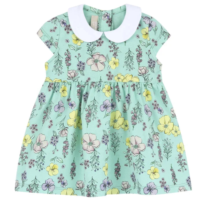 Girls Medium Green Floral Printed Dress