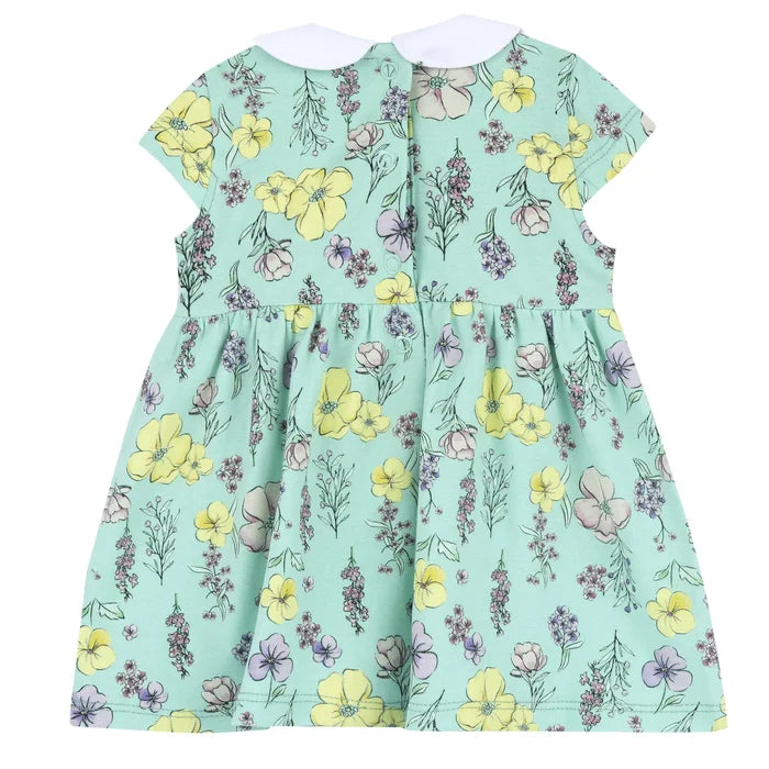 Girls Medium Green Floral Printed Dress