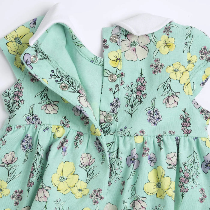 Girls Medium Green Floral Printed Dress