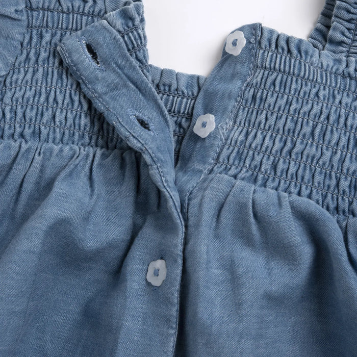Girls Medium Light Blue Self Design Denim Dress