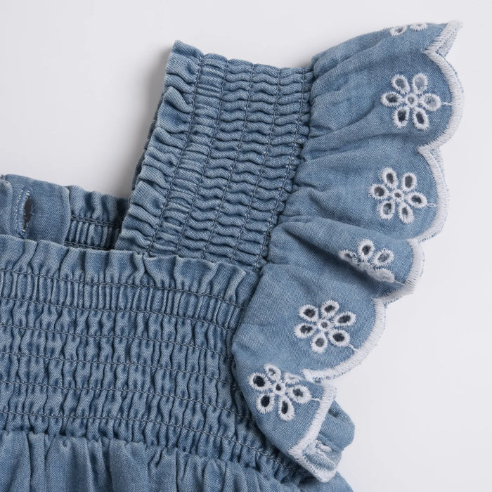 Girls Medium Light Blue Self Design Denim Dress
