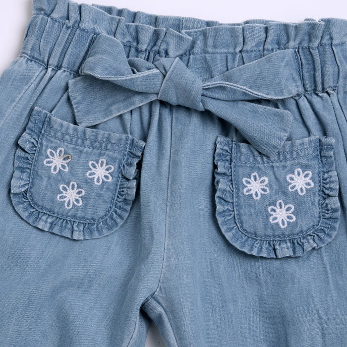 Girls Medium Light Blue Self Design Jeans