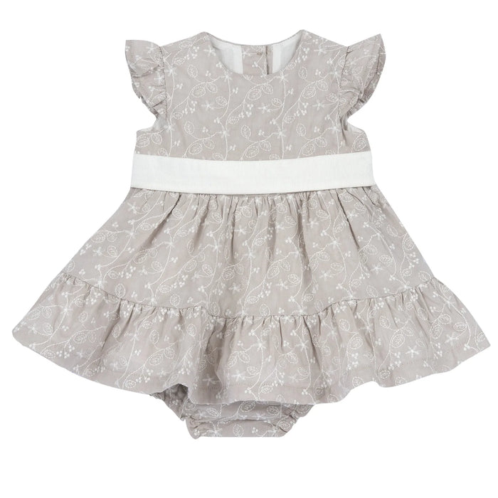 Girls Medium Natural Embroidered Dress with Panties