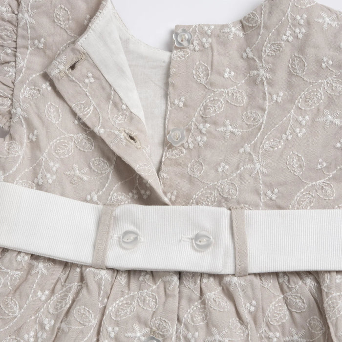 Girls Medium Natural Embroidered Dress with Panties