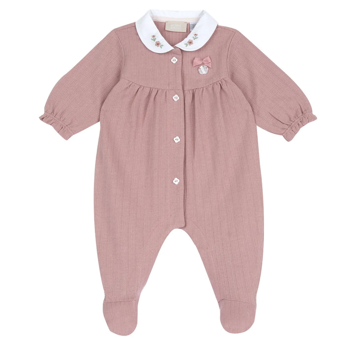 Girls Medium Pink Embellished Front Opening Babysuit