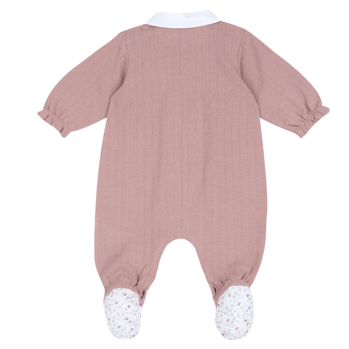 Girls Medium Pink Embellished Front Opening Babysuit