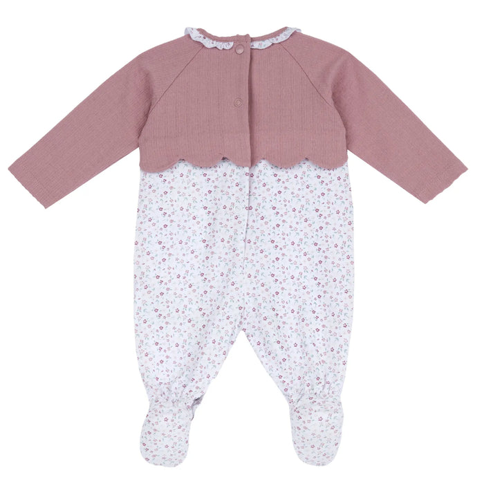 Girls Medium Pink Embroidered Back Opening Babysuit