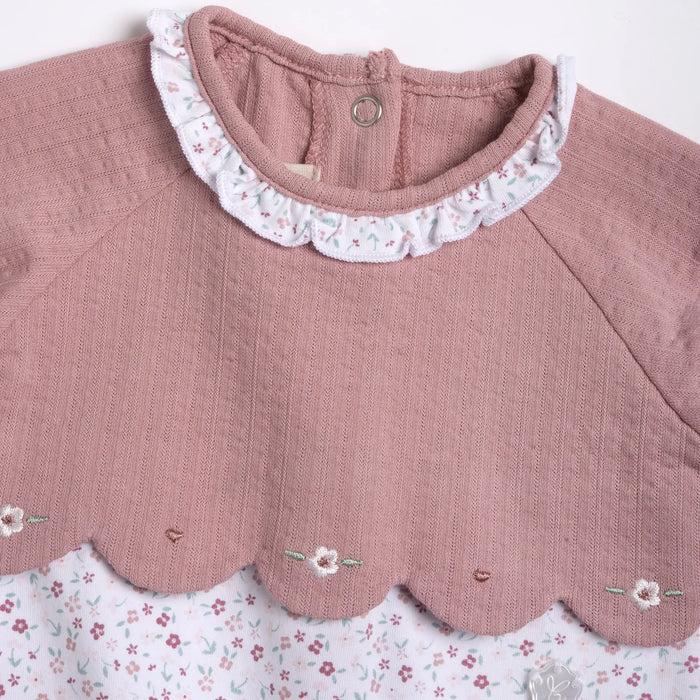 Girls Medium Pink Embroidered Back Opening Babysuit