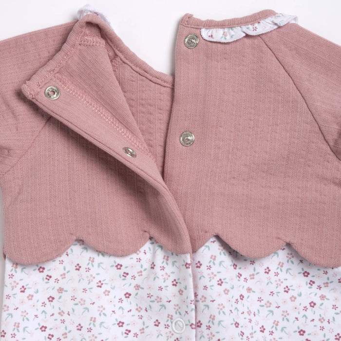Girls Medium Pink Embroidered Back Opening Babysuit