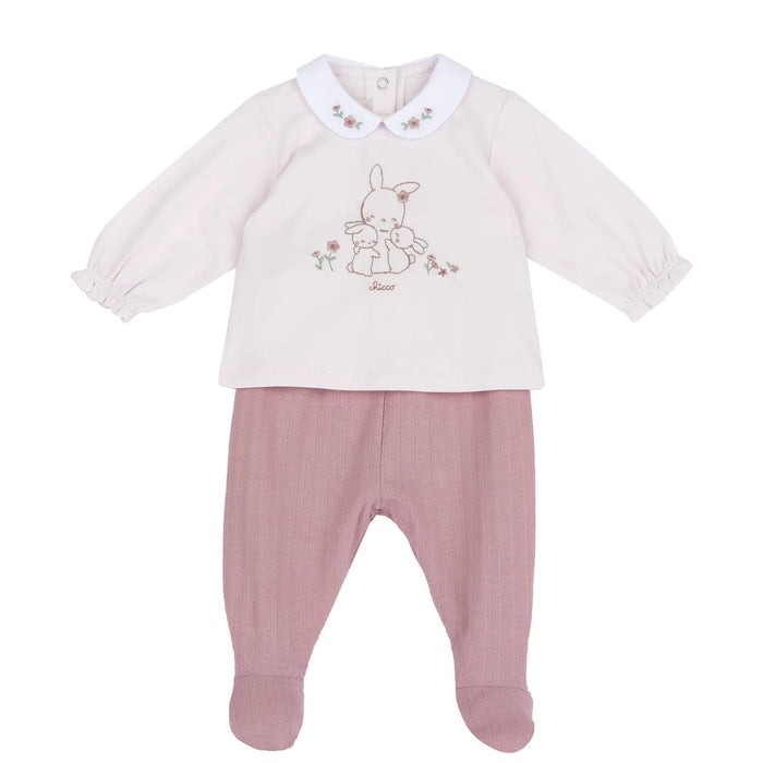 Girls Medium Pink Embroidered Smock with Leggings