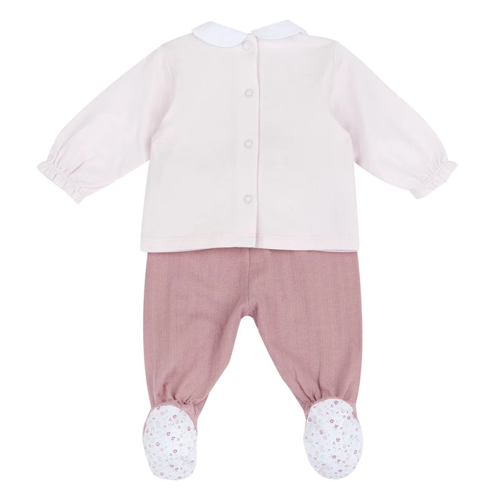 Girls Medium Pink Embroidered Smock with Leggings