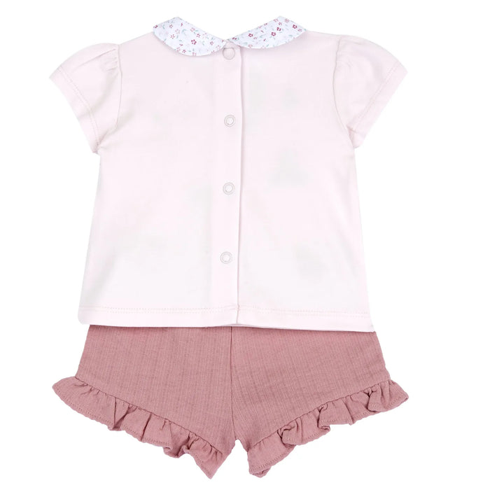 Girls Medium Pink Embroidered T-Shirt with Shorts