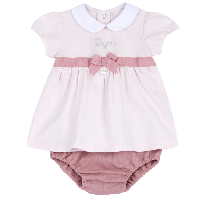 Girls Medium Pink Self Design Dress with Panties