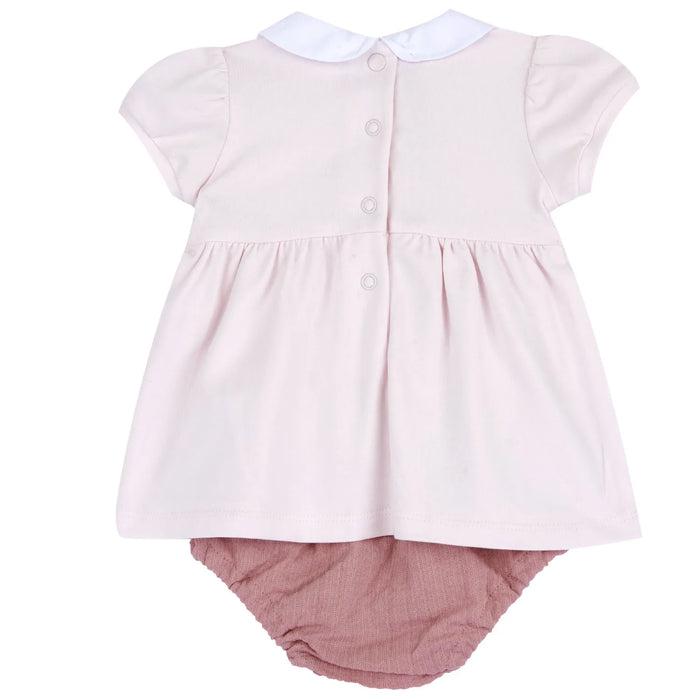 Girls Medium Pink Self Design Dress with Panties