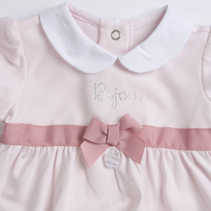 Girls Medium Pink Self Design Dress with Panties