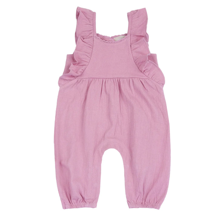 Girls Medium Pink Solid Long Dungaree