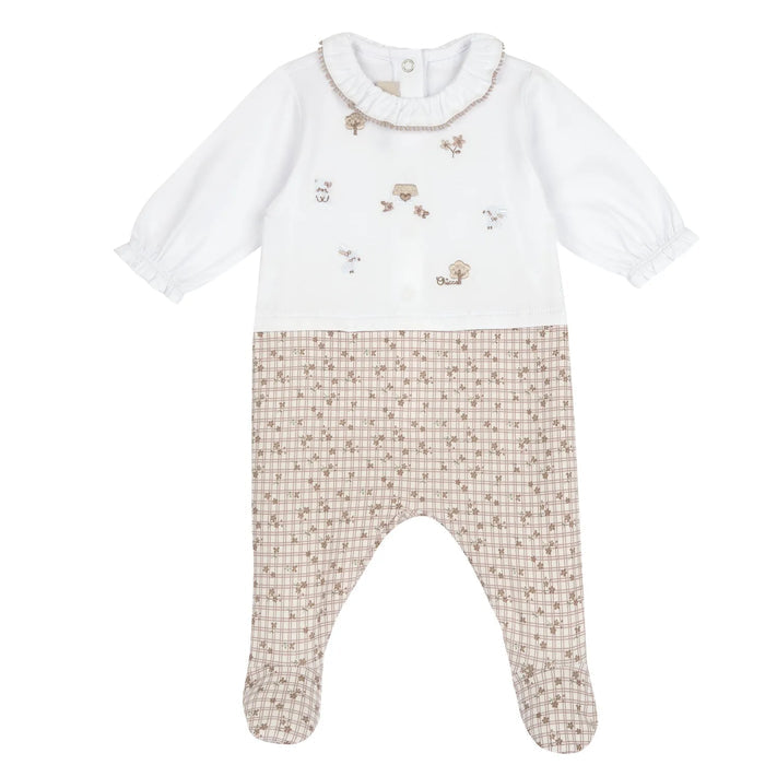 Girls Natural Printed Embroidered Back Opening Babysuit
