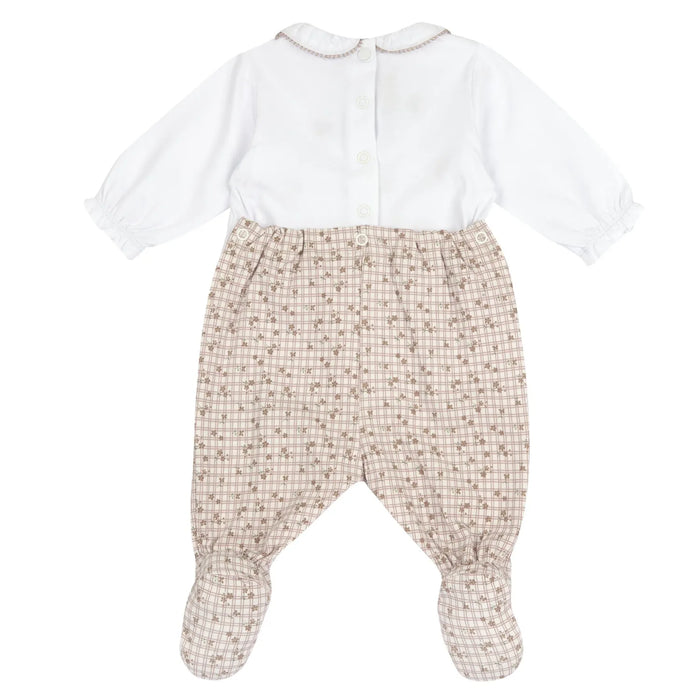 Girls Natural Printed Embroidered Back Opening Babysuit