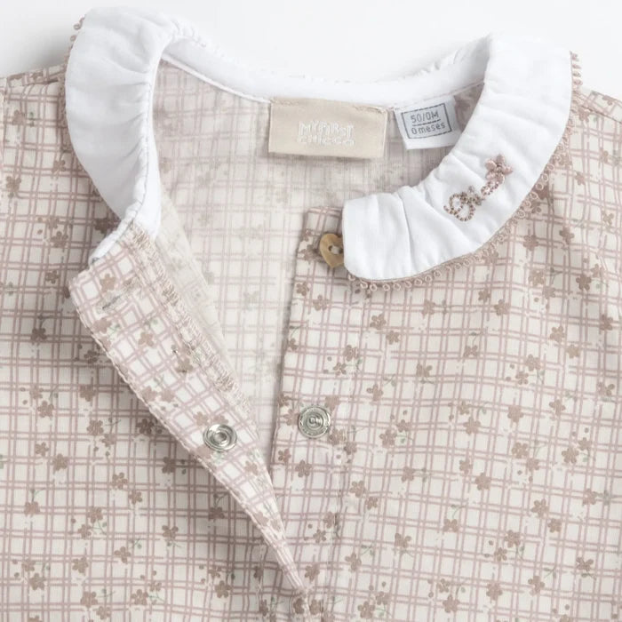 Girls Natural Printed Front Opening Babysuit